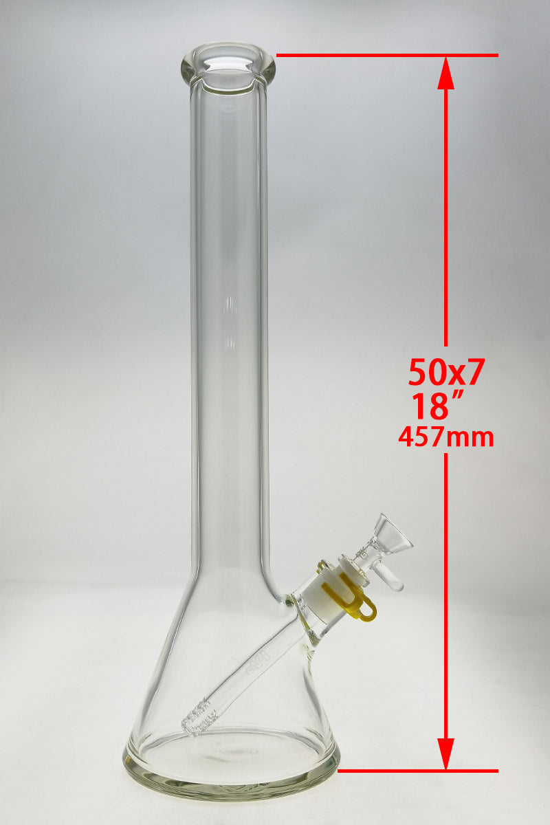 TAG 18" Beaker Bong 50x7MM without Ice Pinches, Front View with 18/14MM Downstem