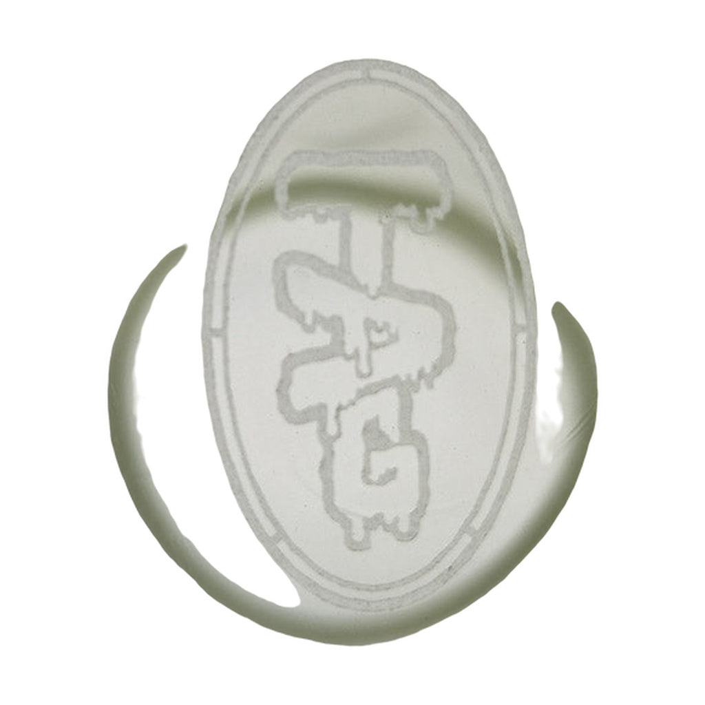 Close-up of TAG logo on 18" Beaker Bong, Thick Ass Glass, 50x7MM without Ice Pinches