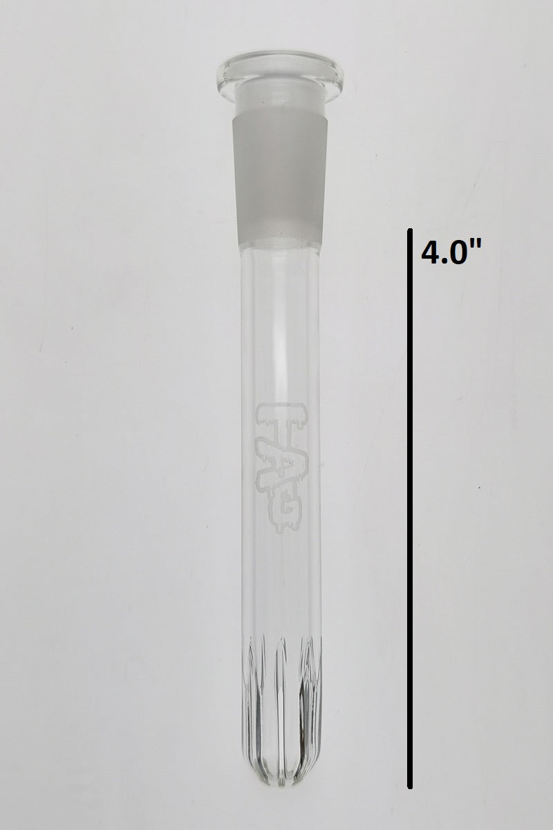 TAG 18/14MM Rounded Showerhead Downstem for Bongs, Front View with Measurement