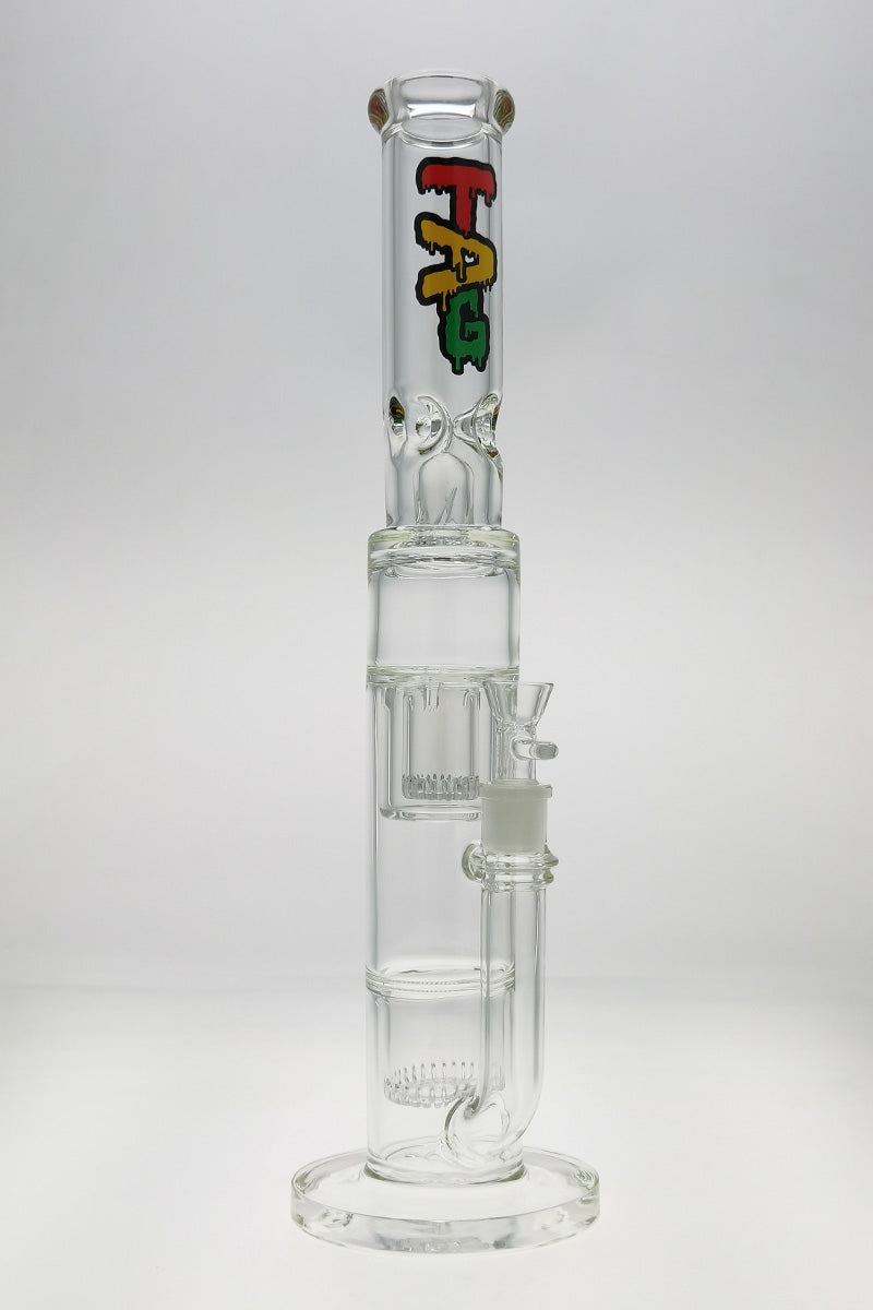 TAG 19" Rasta Double Showerhead Bong with Helical Dome Splash Guard, Front View