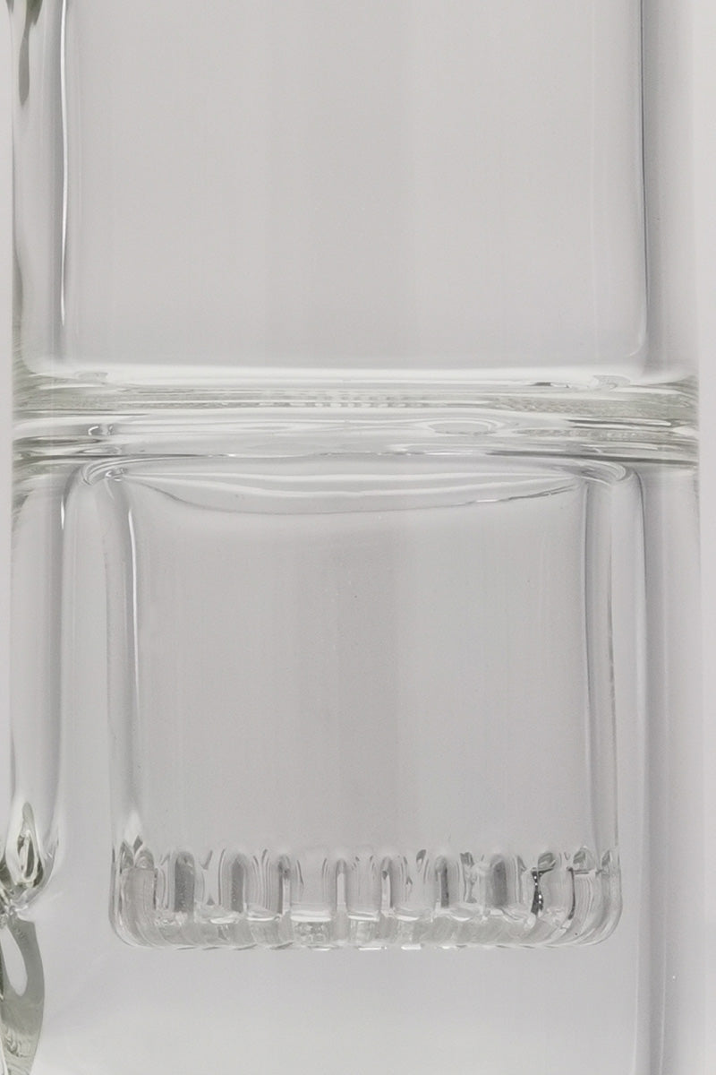 Close-up view of TAG 19" bong with double interior showerhead and helical dome splash guard