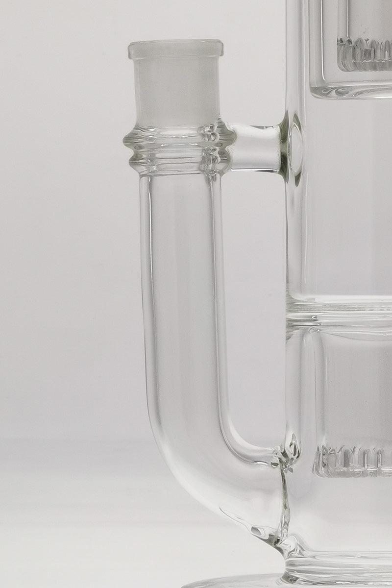 Close-up of TAG 19" Double Showerhead Bong with Helical Dome, Rasta Colors, 18MM Female Joint