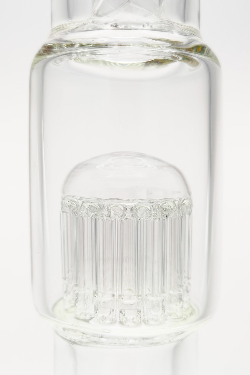 Close-up of TAG 19" Beaker Bong with Rasta Color, 16-Arm Tree Percolator, and Thick Glass