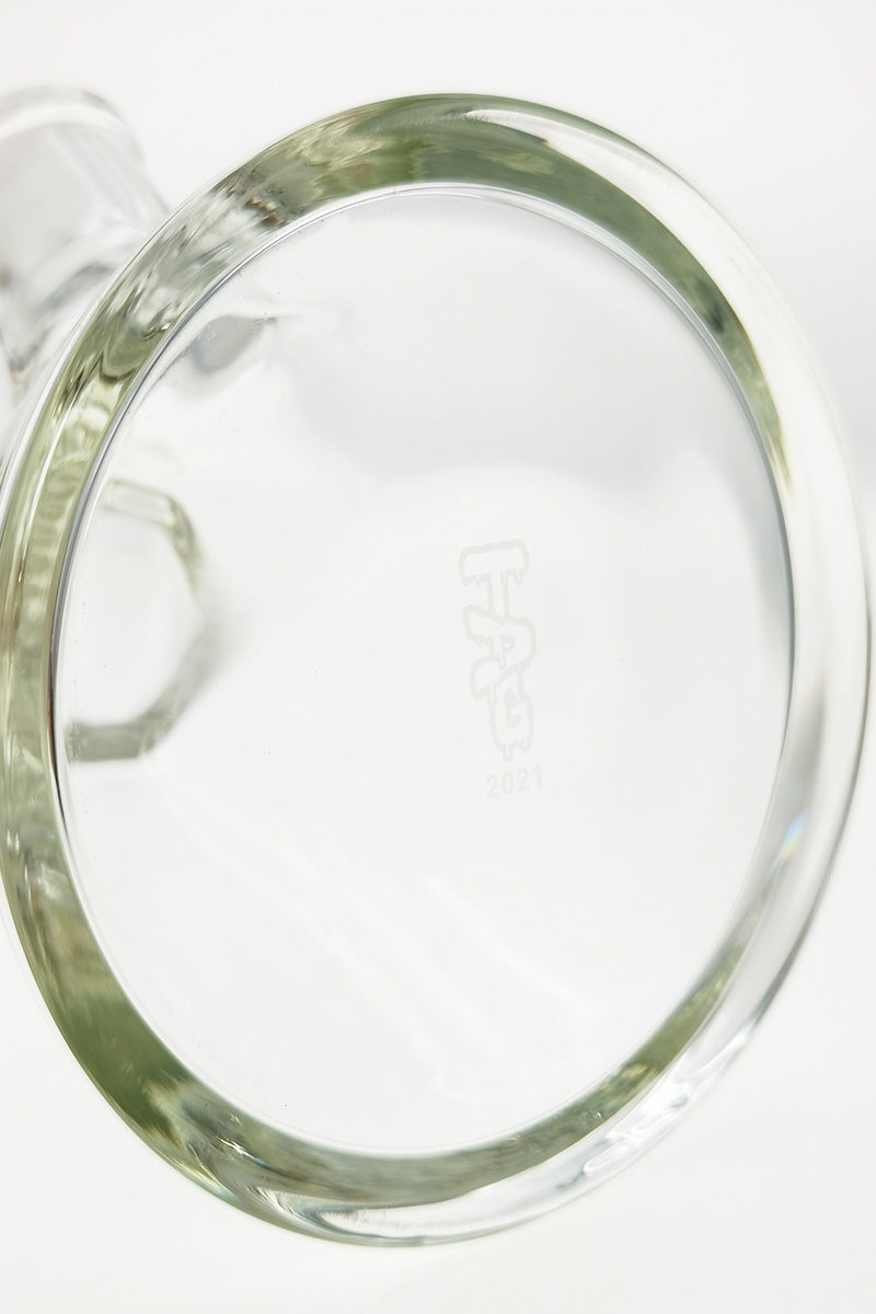 Top view of TAG 19" Beaker Bong with 16-Arm Tree Percolator, Rasta color accents, 7mm thickness