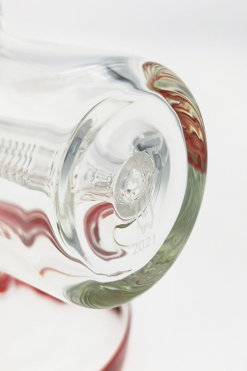 Close-up of TAG 19" Bong with Tie Dye Inline to Showerhead Percolator and 18MM Female Joint