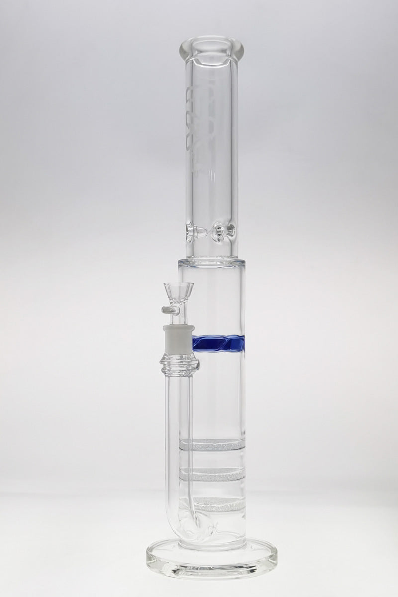 TAG 19" Clear Glass Bong with Triple Fritted Disc, Blue Accents, and Spinning Splashguard, Front View