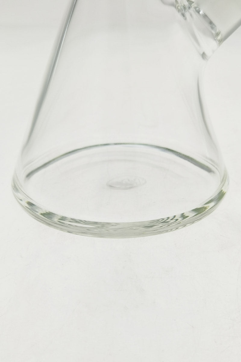 Close-up of Thick Ass Glass 20" Beaker Bong Base, Clear 5mm Borosilicate with Sandblasted Logo