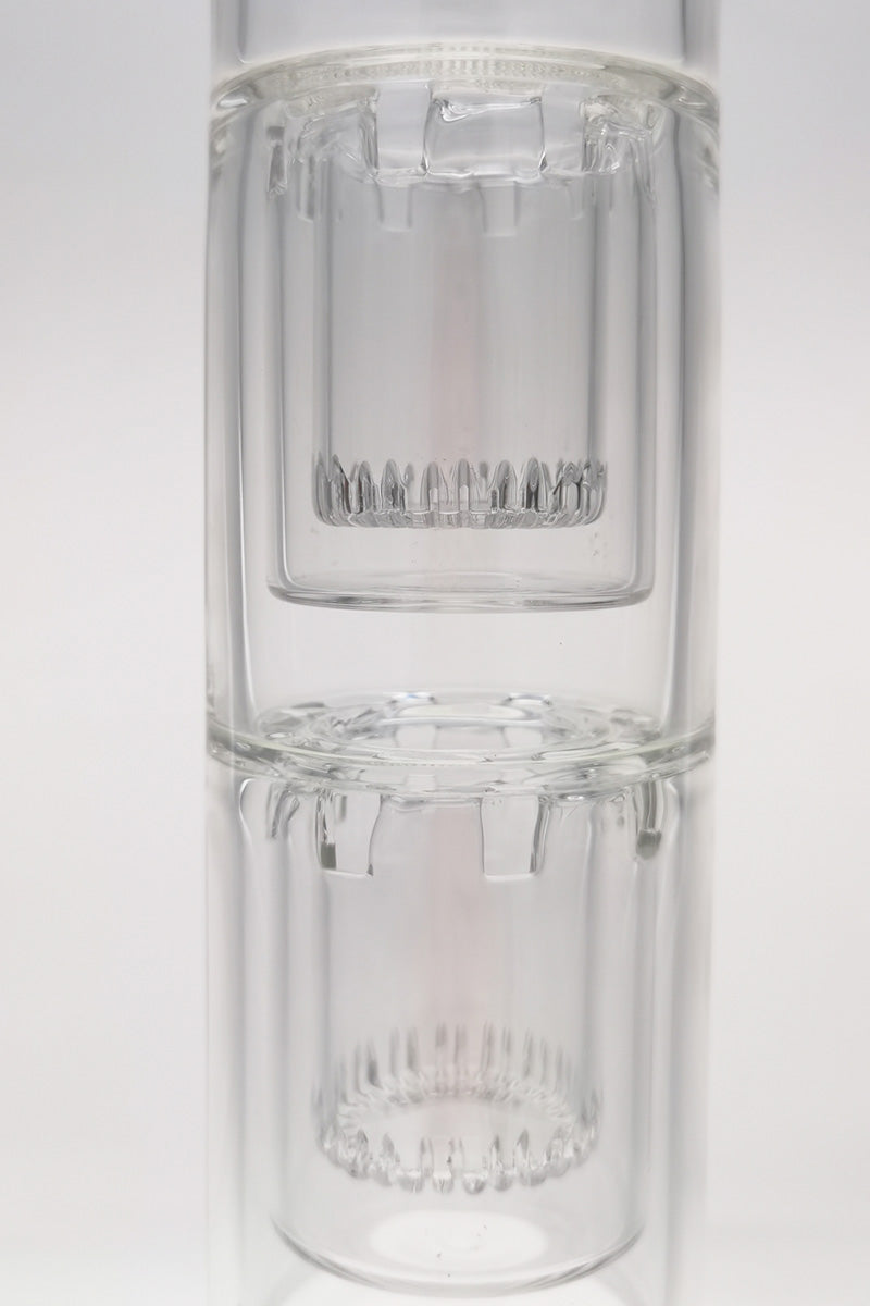 TAG 20" Beaker Bong with Double Interior Showerhead Percolators, 50x9MM Clear Glass, Front View
