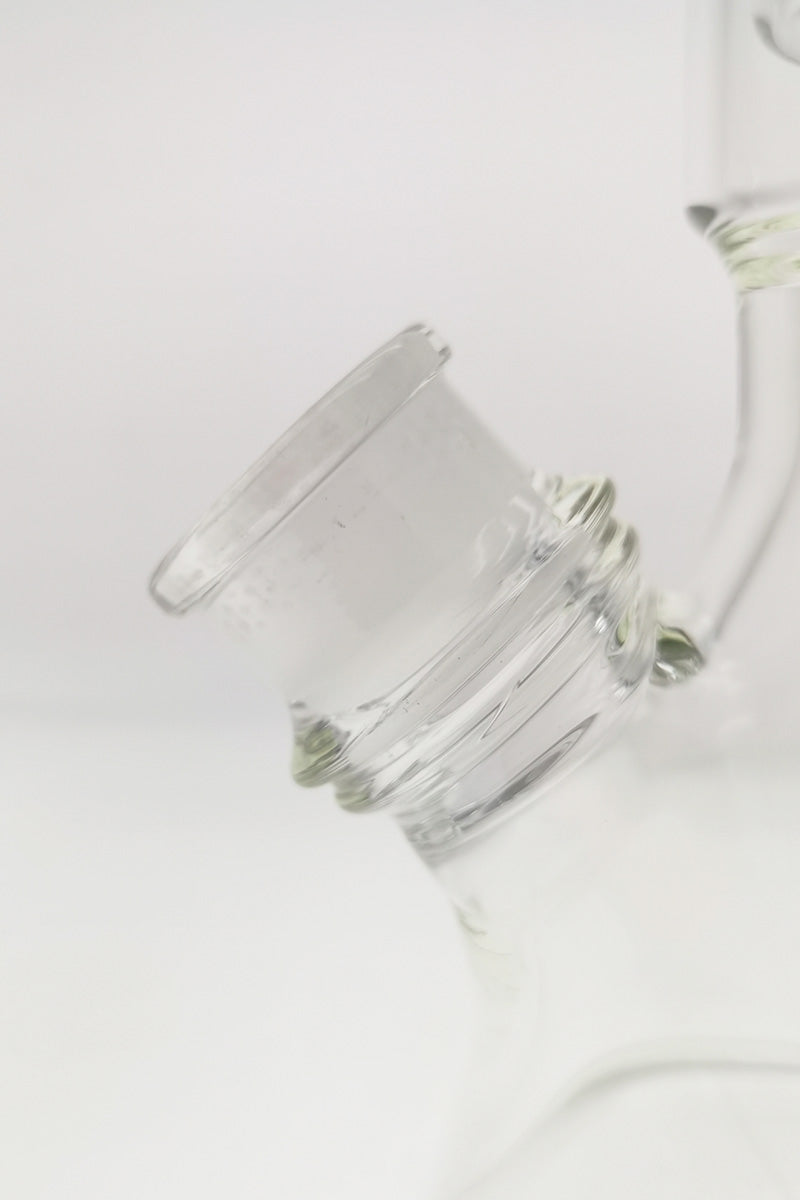 Close-up of TAG 20" Beaker Bong's 28/18MM downstem with double showerhead percolator