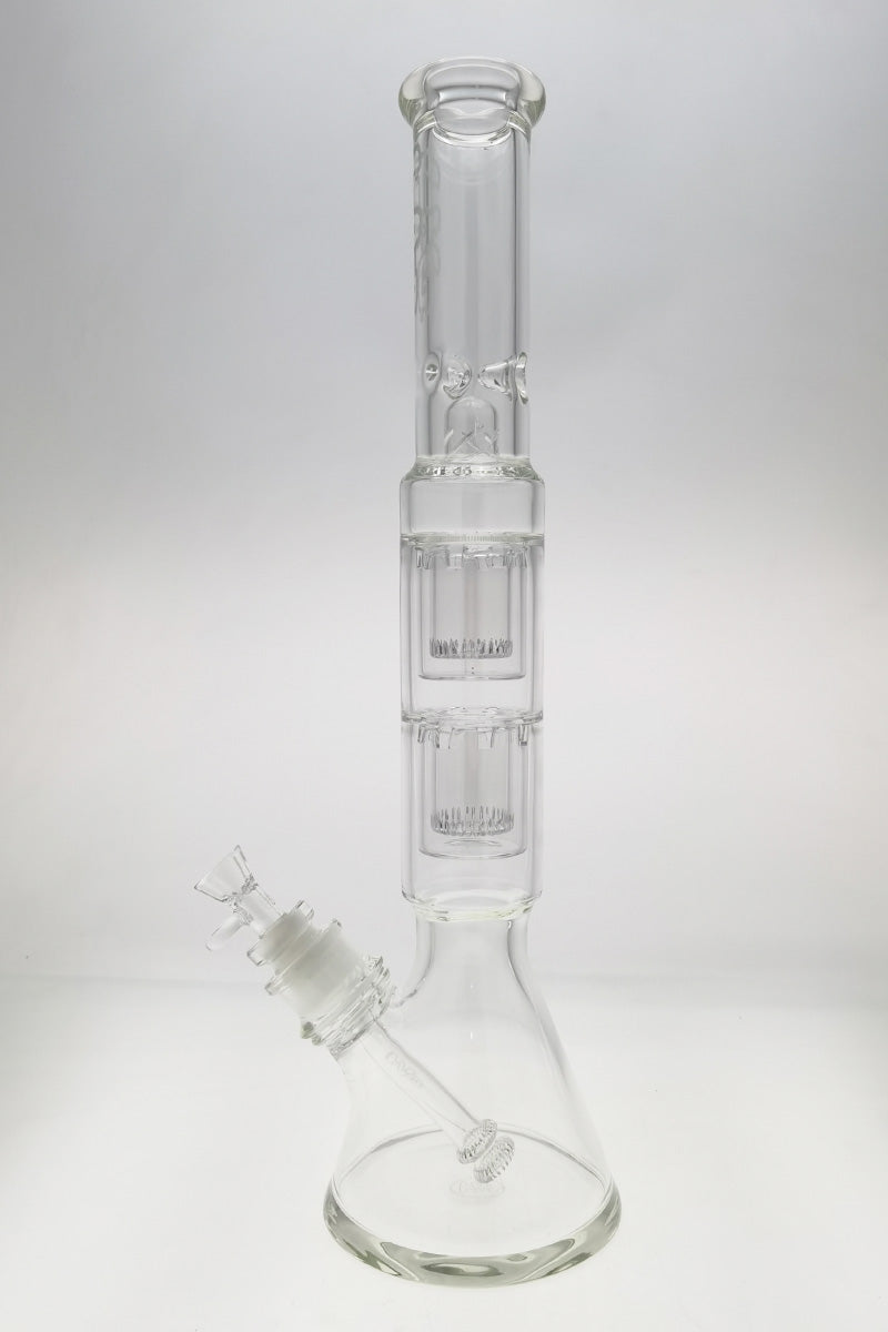 TAG 20" Beaker Bong with Double Interior Showerhead Percolators, Clear Glass, Front View