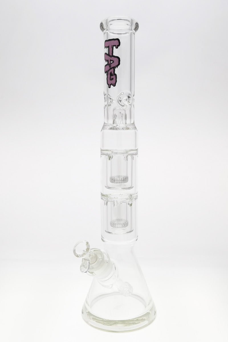 TAG 20" Beaker Bong with Double Showerhead Percolator and Wavy Purple Label - Front View