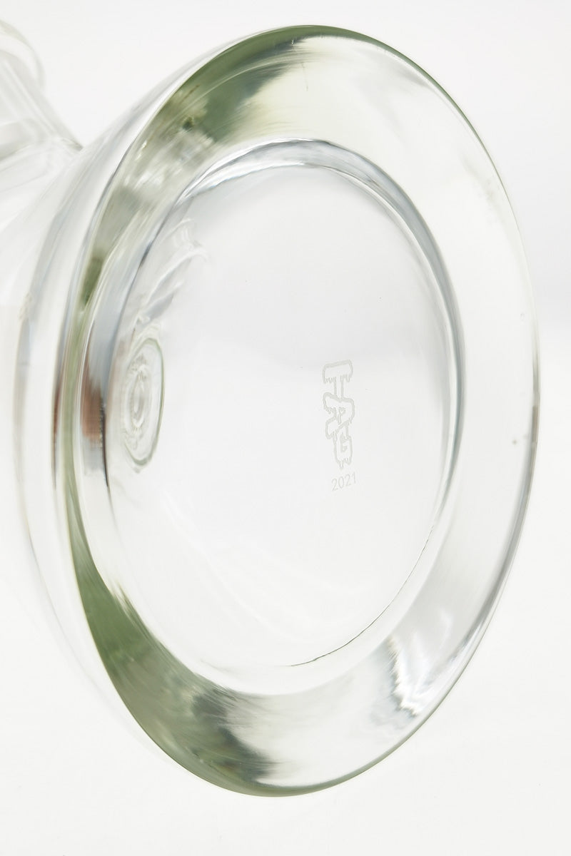 Close-up of TAG logo on 20" Double Super Slit UFO Beaker Bottom by Thick Ass Glass