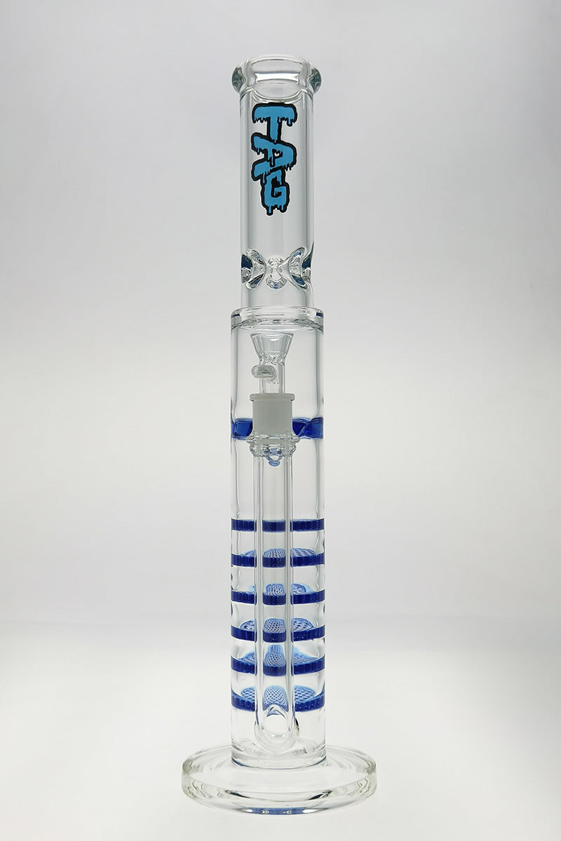 Thick Ass Glass 20" Blue Honeycomb Hexa-Percolator Bong, 90 Degree Joint, Front View