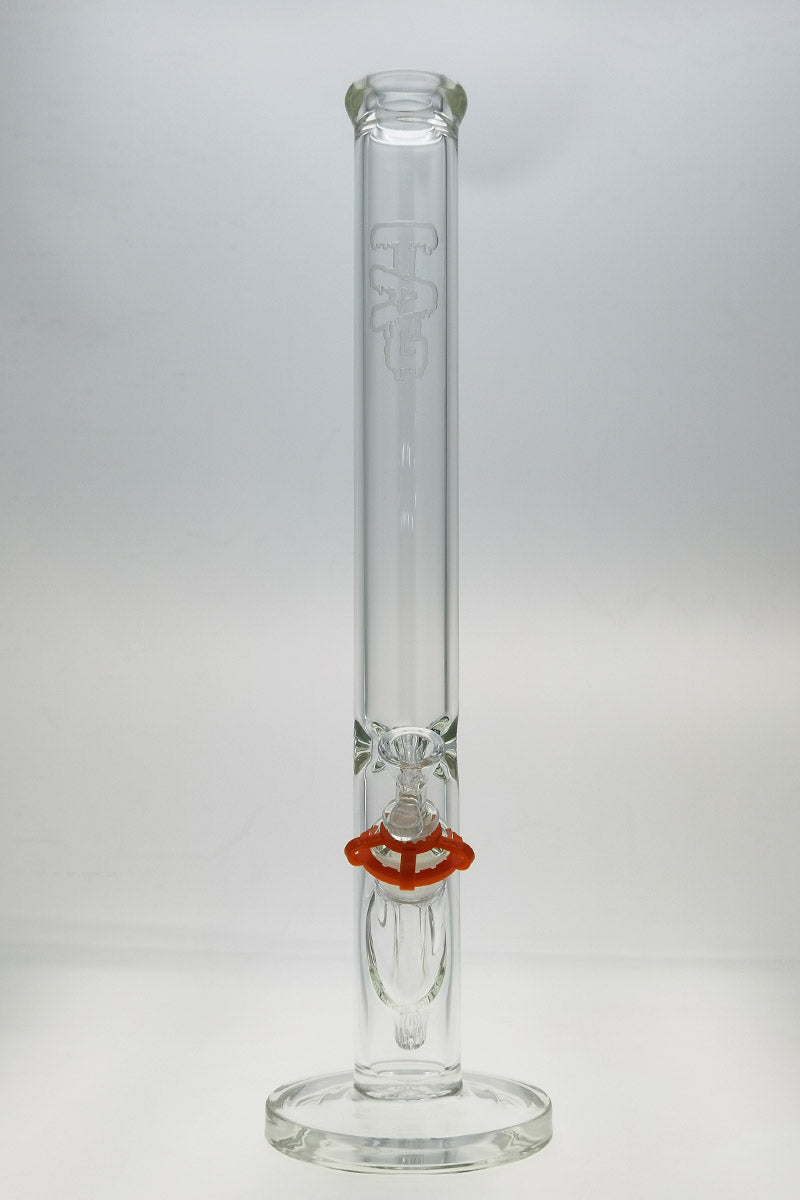 TAG 20" Straight Tube Bong, 50x7MM, with 18/14MM Downstem, Front View on White