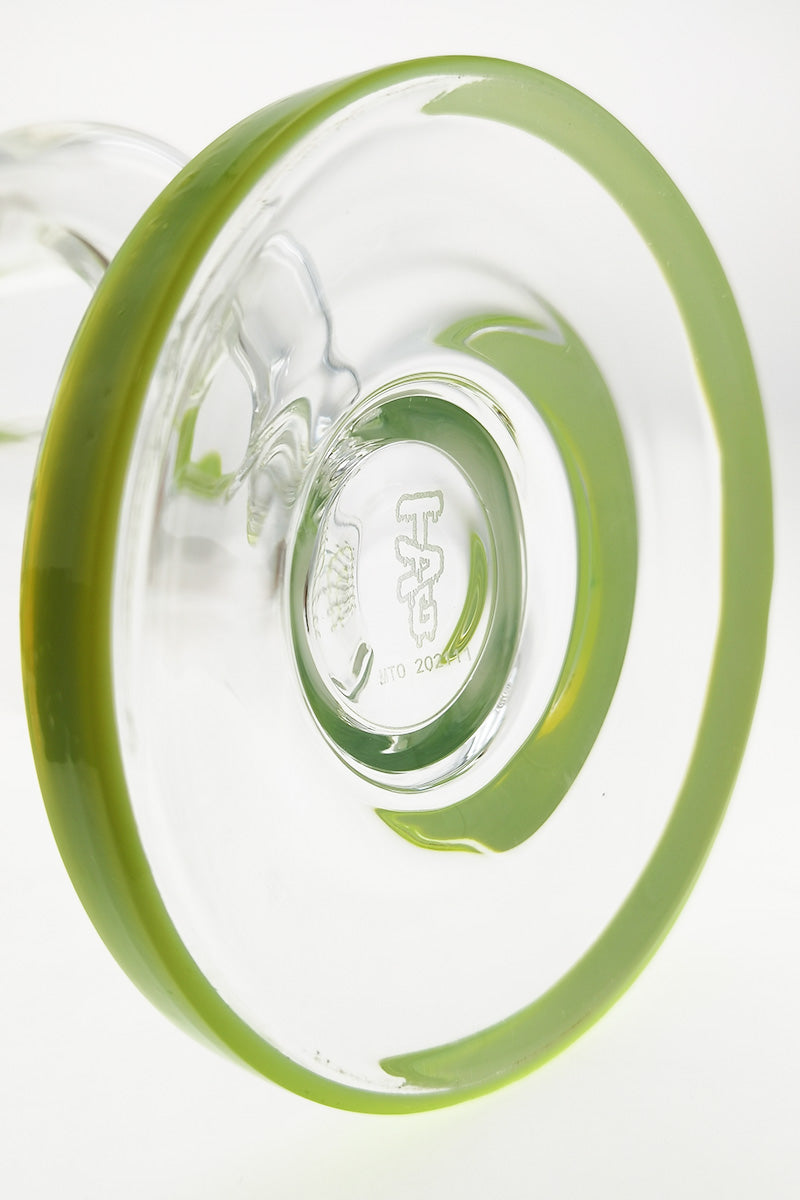 Close-up of TAG 20" Super Slit Inline Bong's 18MM Female Joint with Thick Ass Glass Logo