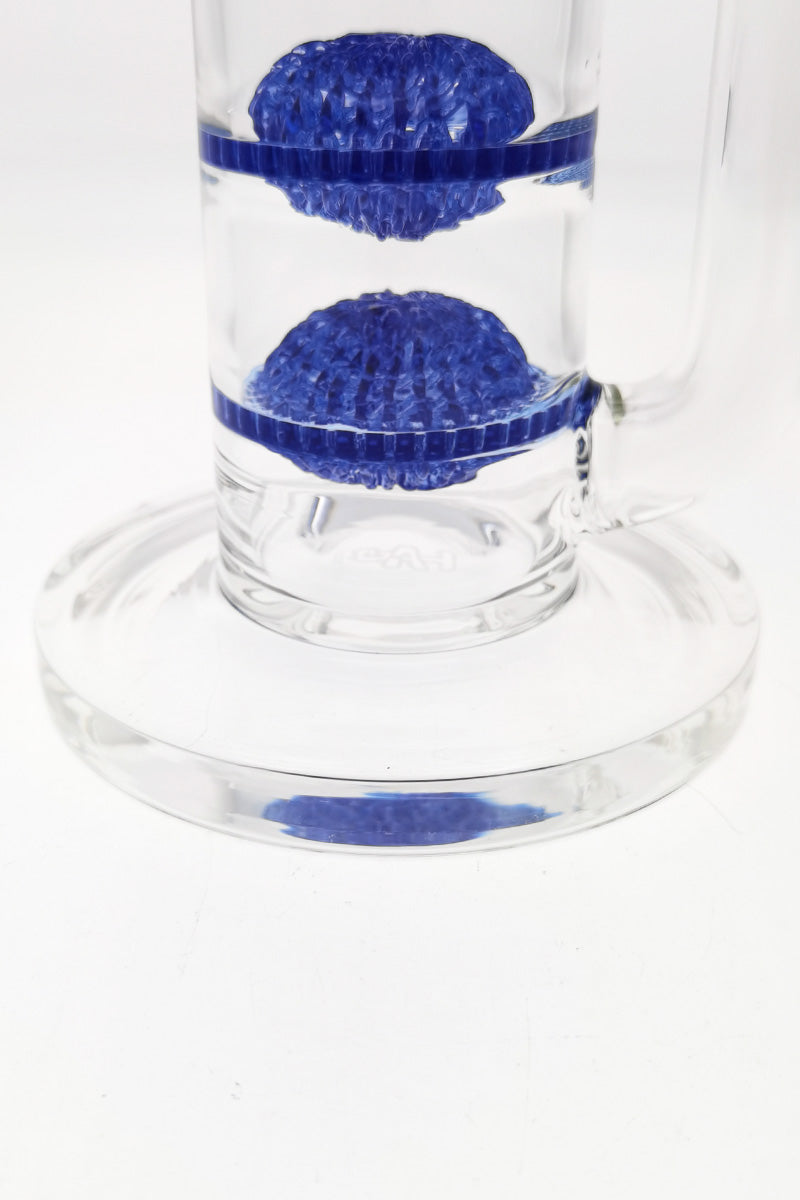 Close-up of TAG 20" bong with triple netted disc and spinning splashguard, 7mm thick quartz