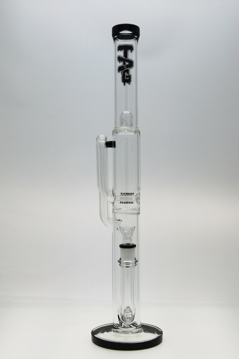 TAG 21" Triple to Double Inline Glass Bong with 18MM Female Joint Front View on White