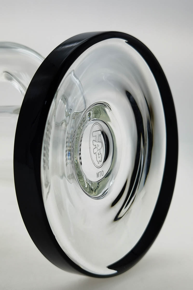 Close-up of TAG 21" Bong base with Super Slit Multiplying Inlines, 18MM Female Joint, 4mm Glass