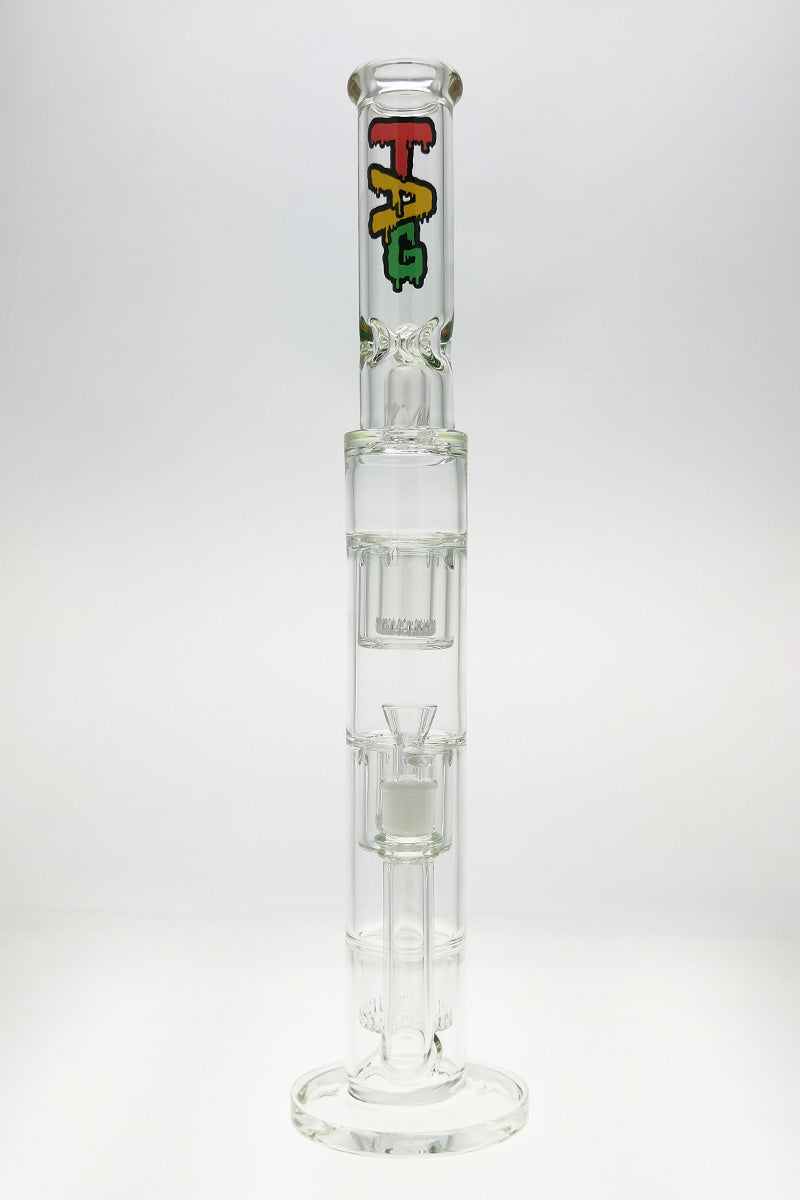 TAG 21" Tall Straight Bong with Triple Showerhead Percolators and Rasta Logo, Front View