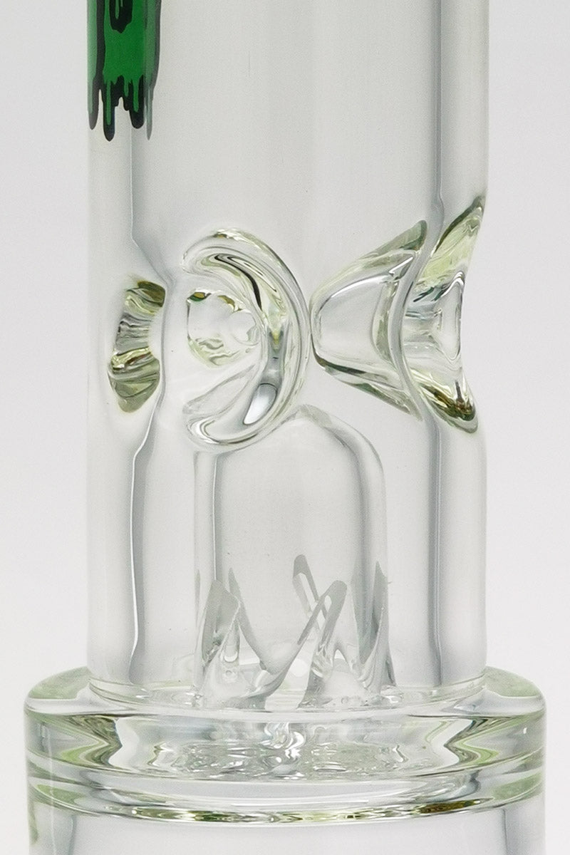 Close-up of TAG 21" Bong with Triple Showerhead Percolators and Rasta Accents