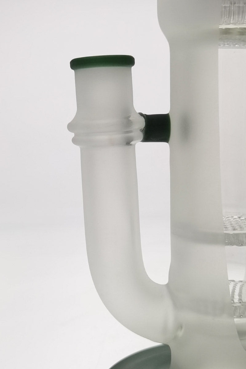 Close-up view of Thick Ass Glass 22" Bong with clear dual honeycomb and tree percolators, frosted joint