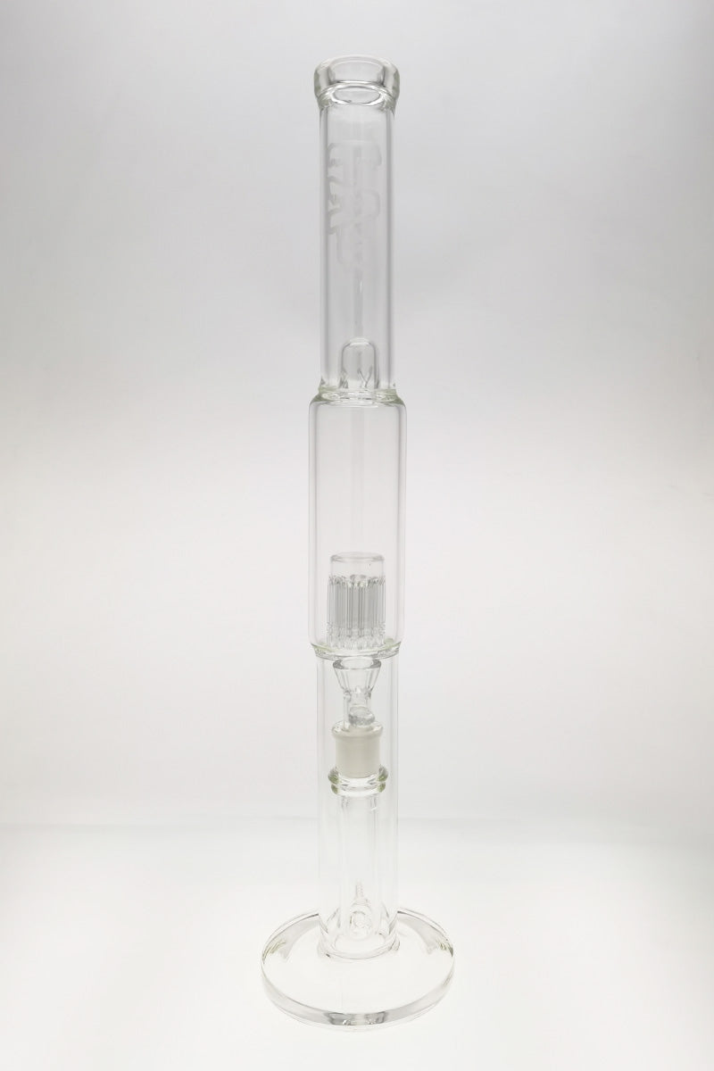 TAG 22" Clear Glass Bong with Inline Percolator and 12 Arm Tree, Front View on White Background