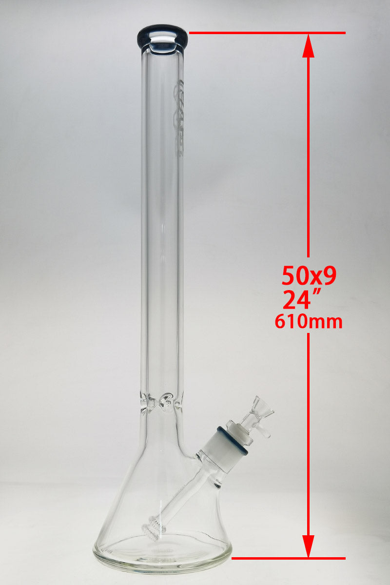 Thick Ass Glass 24" Beaker Bong, 9MM Heavy Wall, Clear with Black Accents, Front View