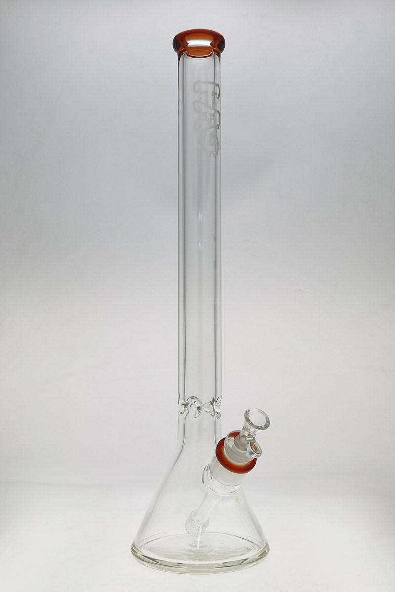 Thick Ass Glass 24" Beaker Bong, 9MM Borosilicate, Clear with Orange Accents, Front View