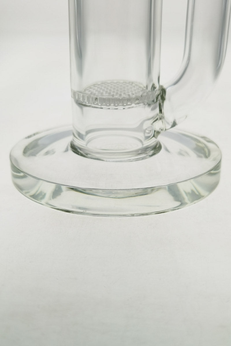 Close-up of TAG 24" Honeycomb Straight Tube base, clear glass, 18MM Female joint, sturdy design