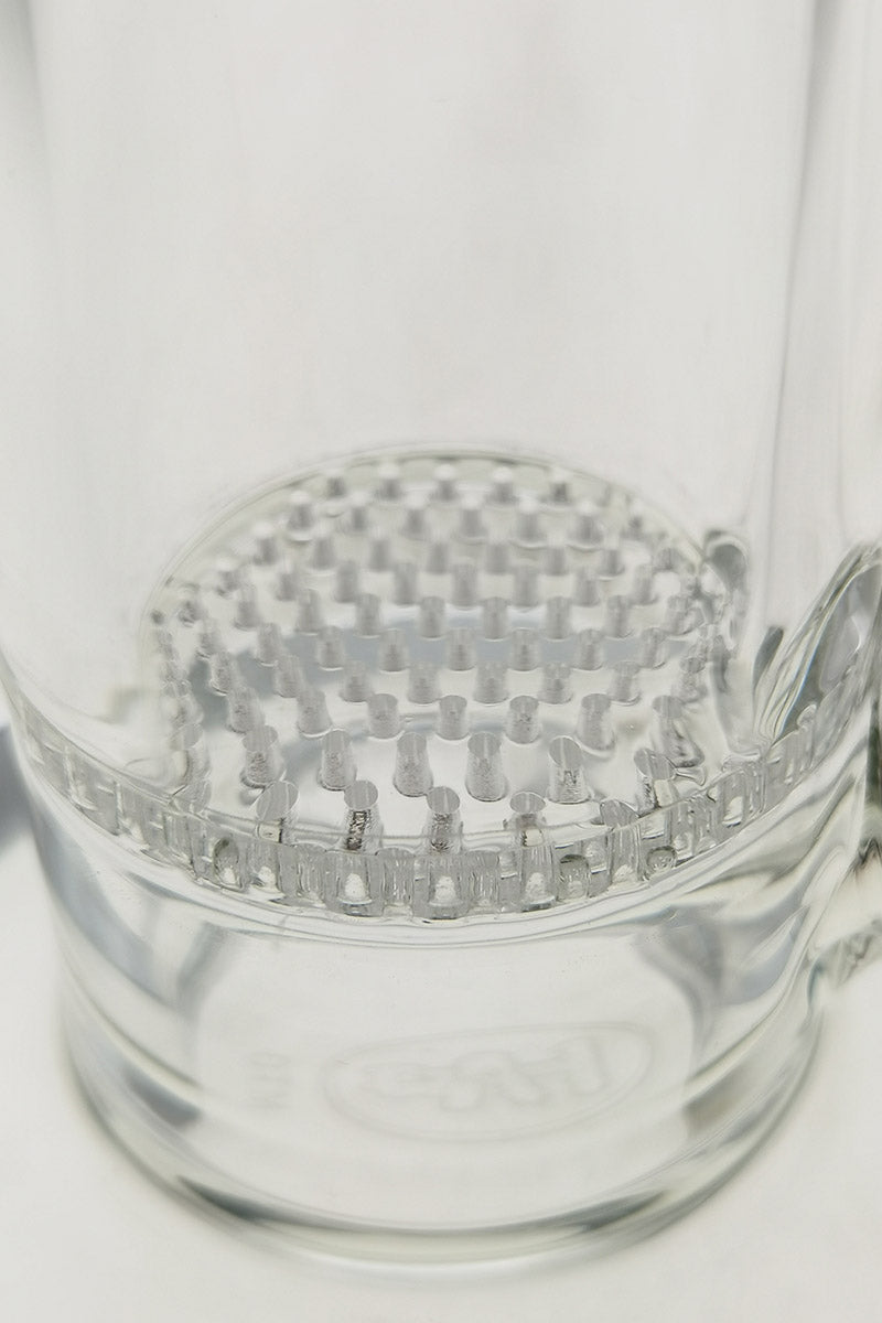 Close-up view of TAG 24" Honeycomb Percolator on Clear Straight Tube Bong, 50x7MM