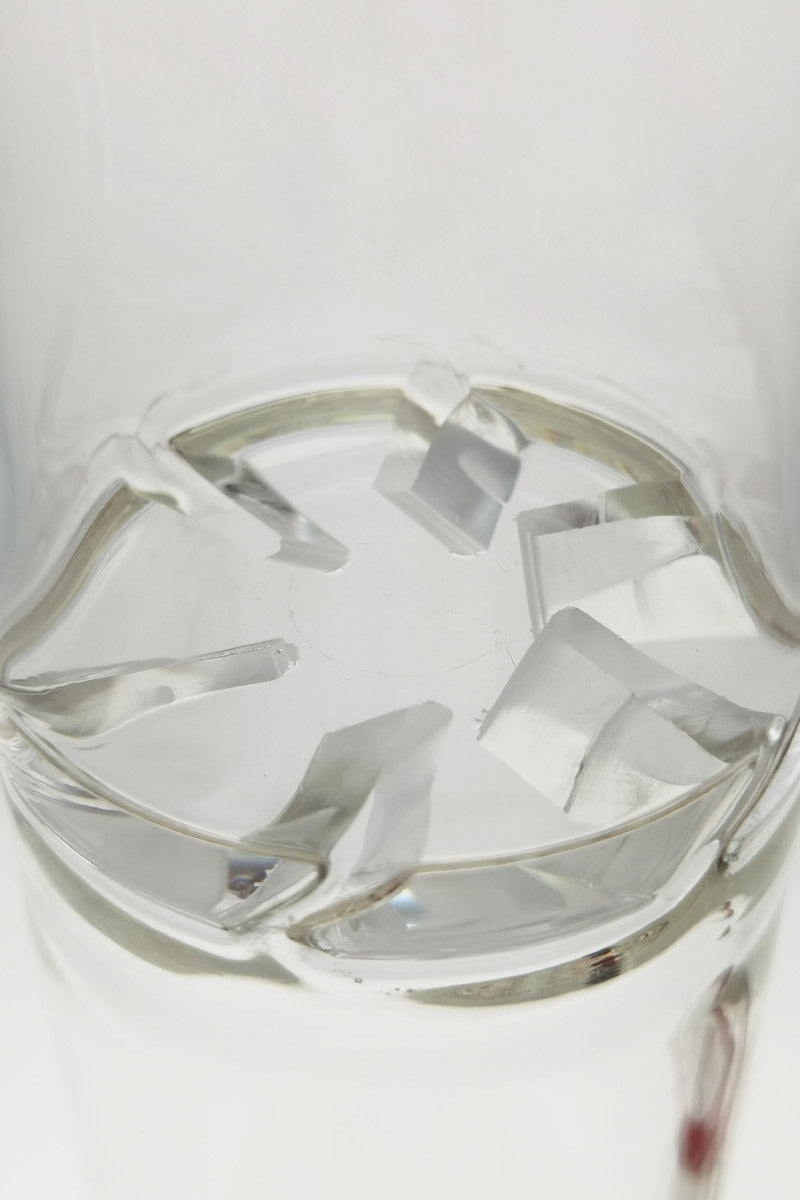 Close-up of TAG 24" Bong's Super Slit Matrix Percolator for smooth hits, clear glass, 18MM Female joint