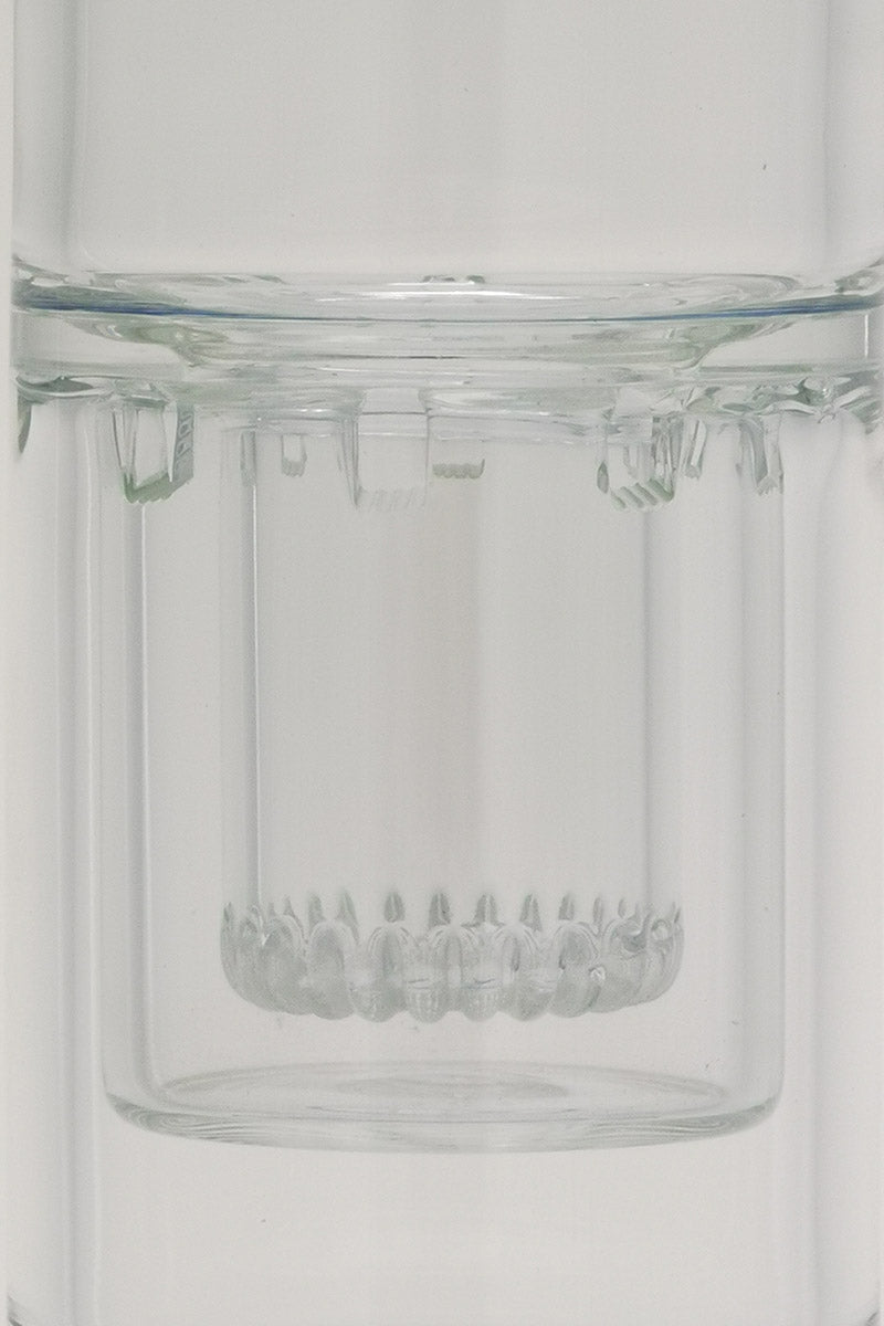 Close-up of TAG Double Honeycomb Bong with Super Slit Showerhead and Light Blue Accents