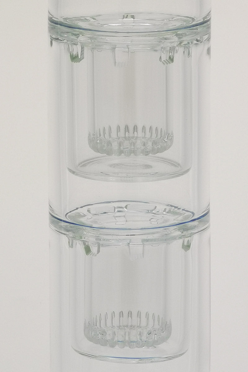 TAG Double Honeycomb and Showerhead Percolator Bong Close-Up with Light Blue Accents