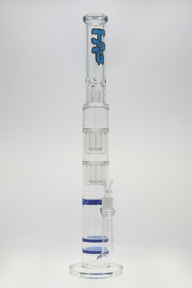 TAG 24.5" tall double honeycomb and showerhead percolator bong with light blue accents