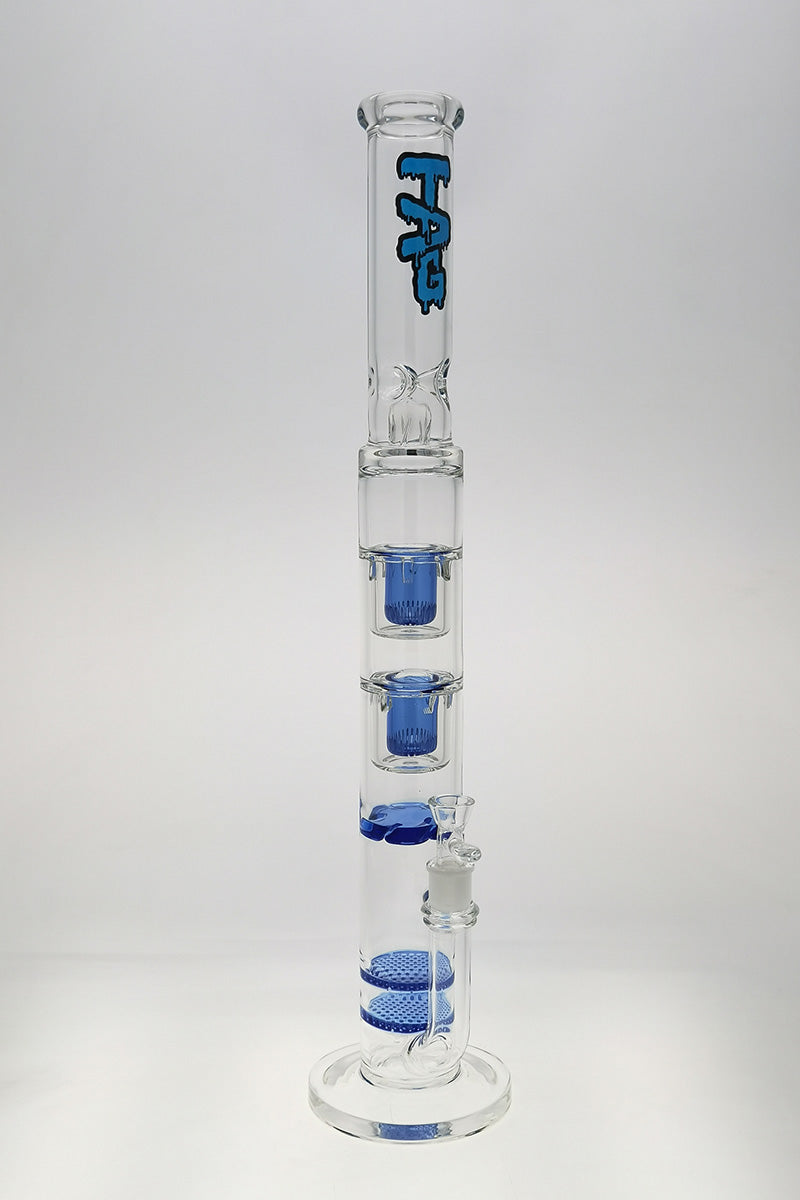 TAG 24.5" Double Honeycomb Bong with Blue Accents and Showerhead Percolators, Front View