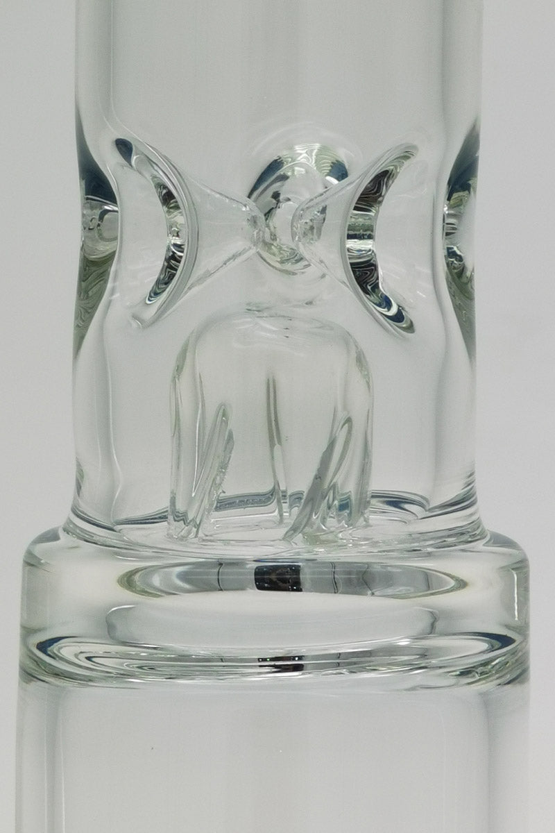 Close-up of TAG Double Honeycomb Bong with Super Slit Showerhead and Blue Accents