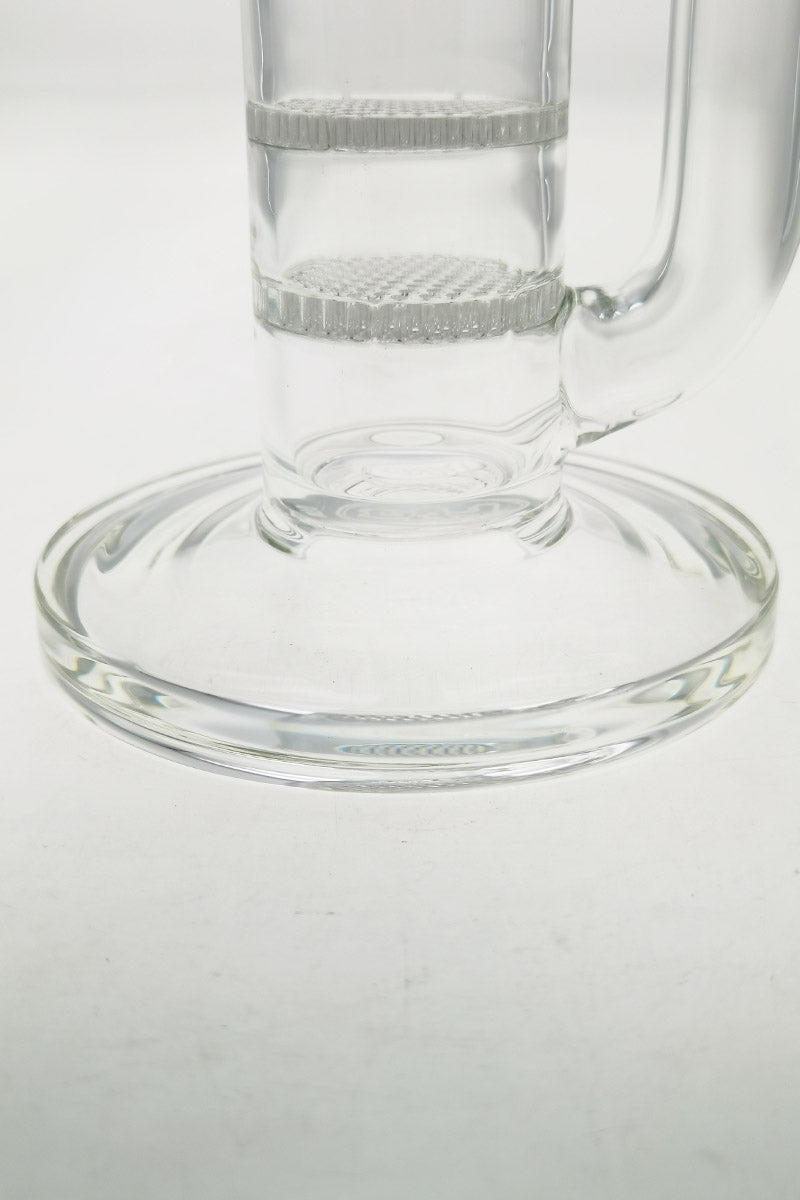 Close-up of TAG 25" bong base with double honeycomb and UFO percs, 50x5MM size, 18MM female joint