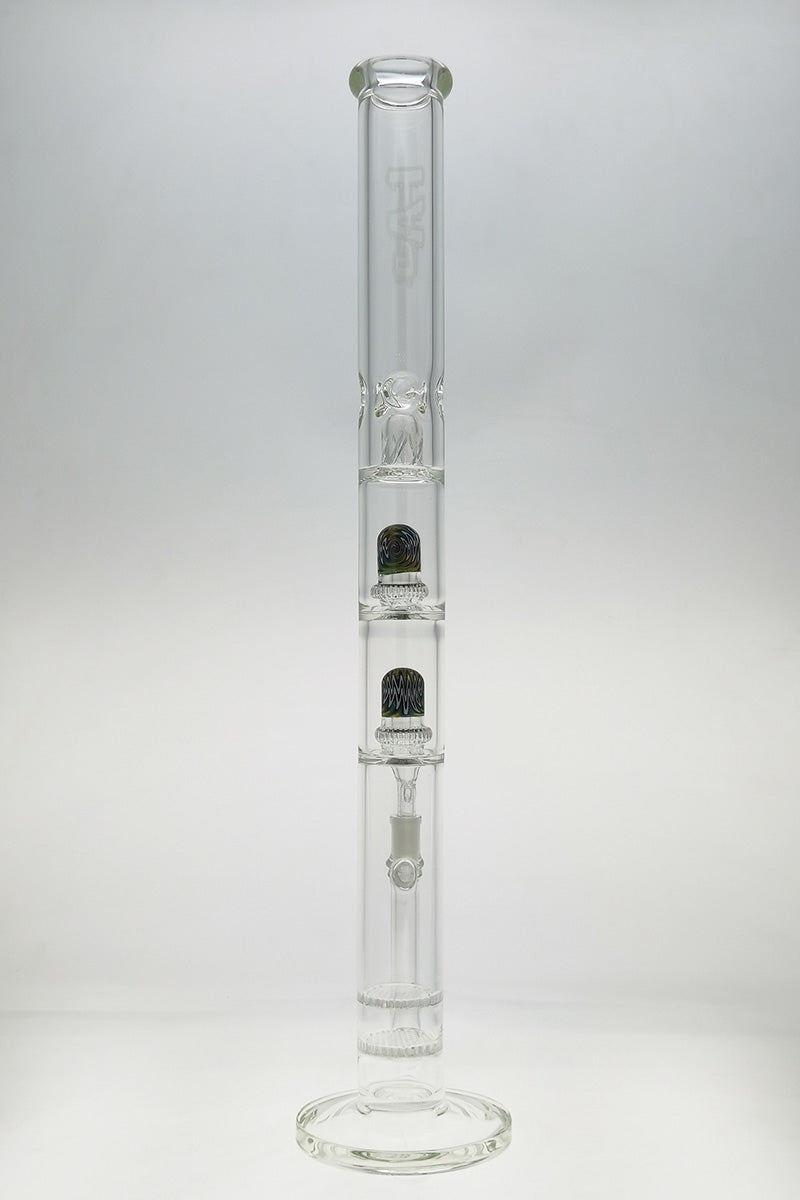 Thick Ass Glass 25" Honeycomb-UFO Showerhead Bong, Clear, Front View on Seamless White