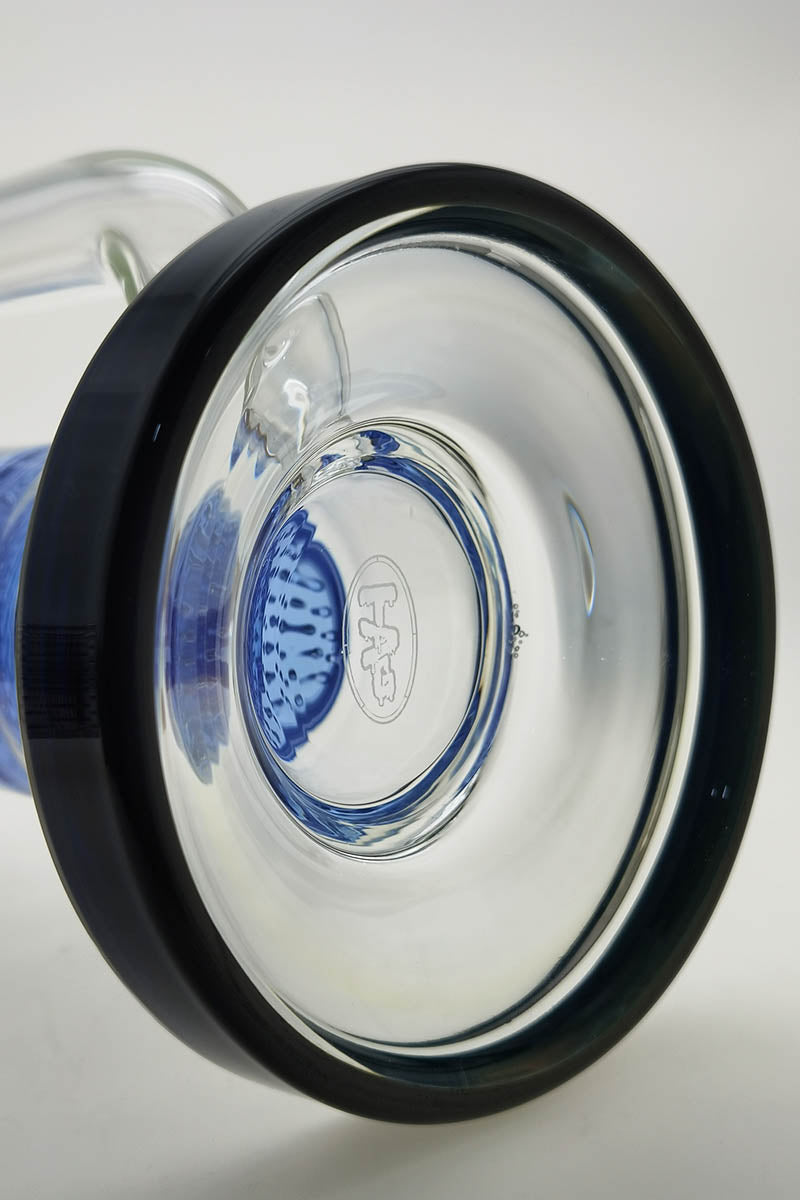 Close-up of TAG 27" Bong's honeycomb percolator and spinning splash guard, 18MM Female joint