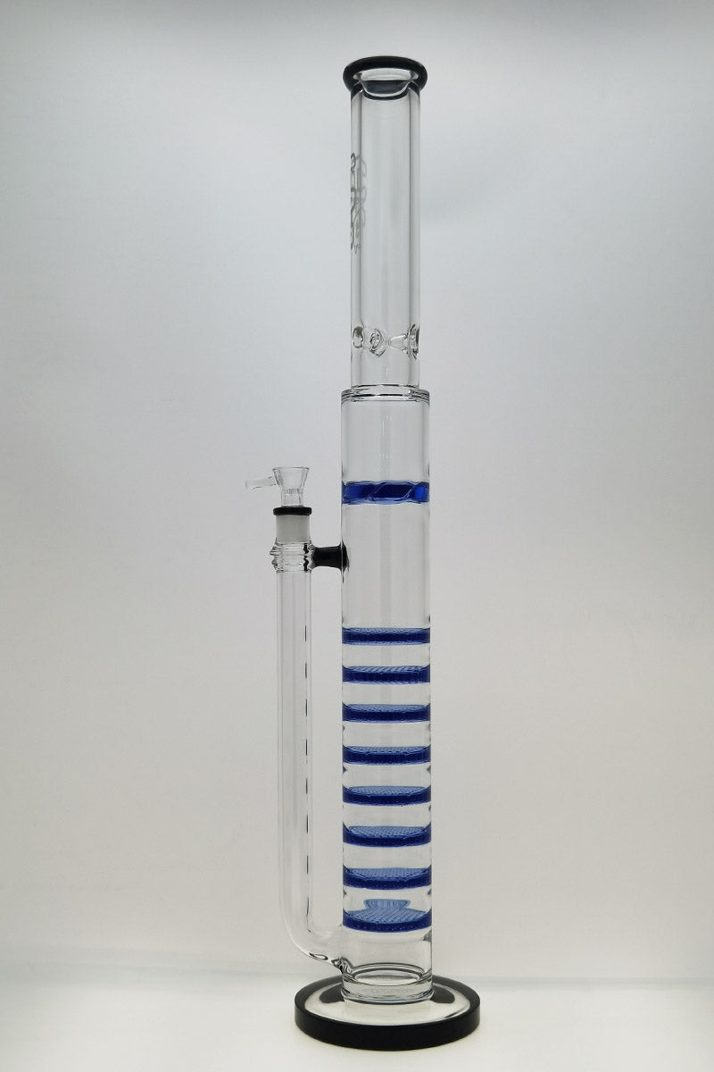 Thick Ass Glass 27" Quartz Bong with Blue Honeycomb Percolators and Spinning Guard, Front View