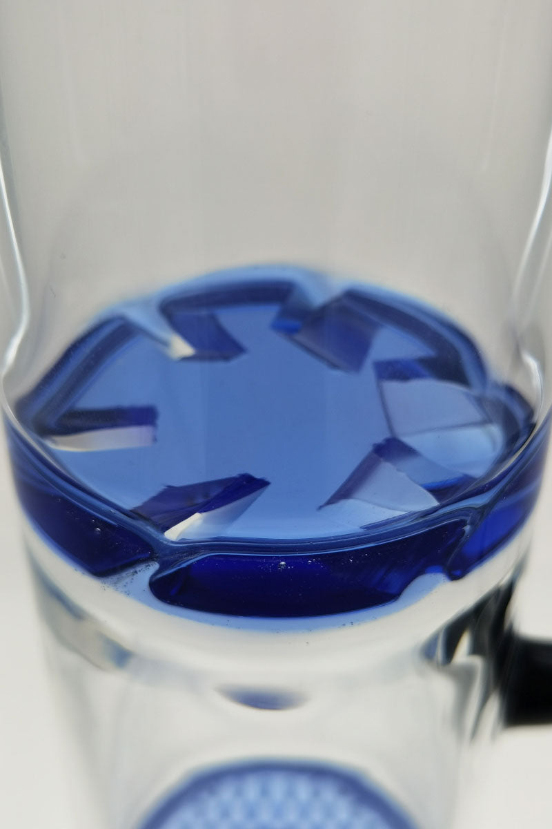 Close-up of TAG 27" Bong with Blue Octuple Honeycomb and Spinning Splash Guard