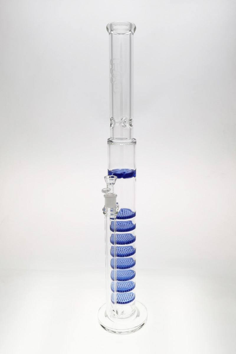 TAG 27" Bong with Blue Honeycomb Percolators and Spinning Splash Guard, Front View