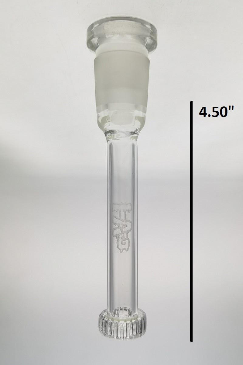 TAG 4.5" Closed End Single UFO Downstem by Thick Ass Glass, Clear with Sandblasted Logo