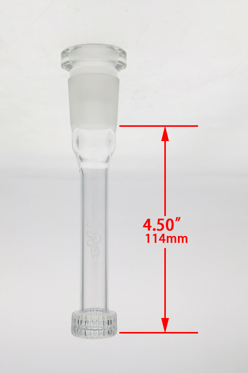 TAG 28/18MM Matrix Downstem 4.50" Clear with Laser Engraved Logo - Front View