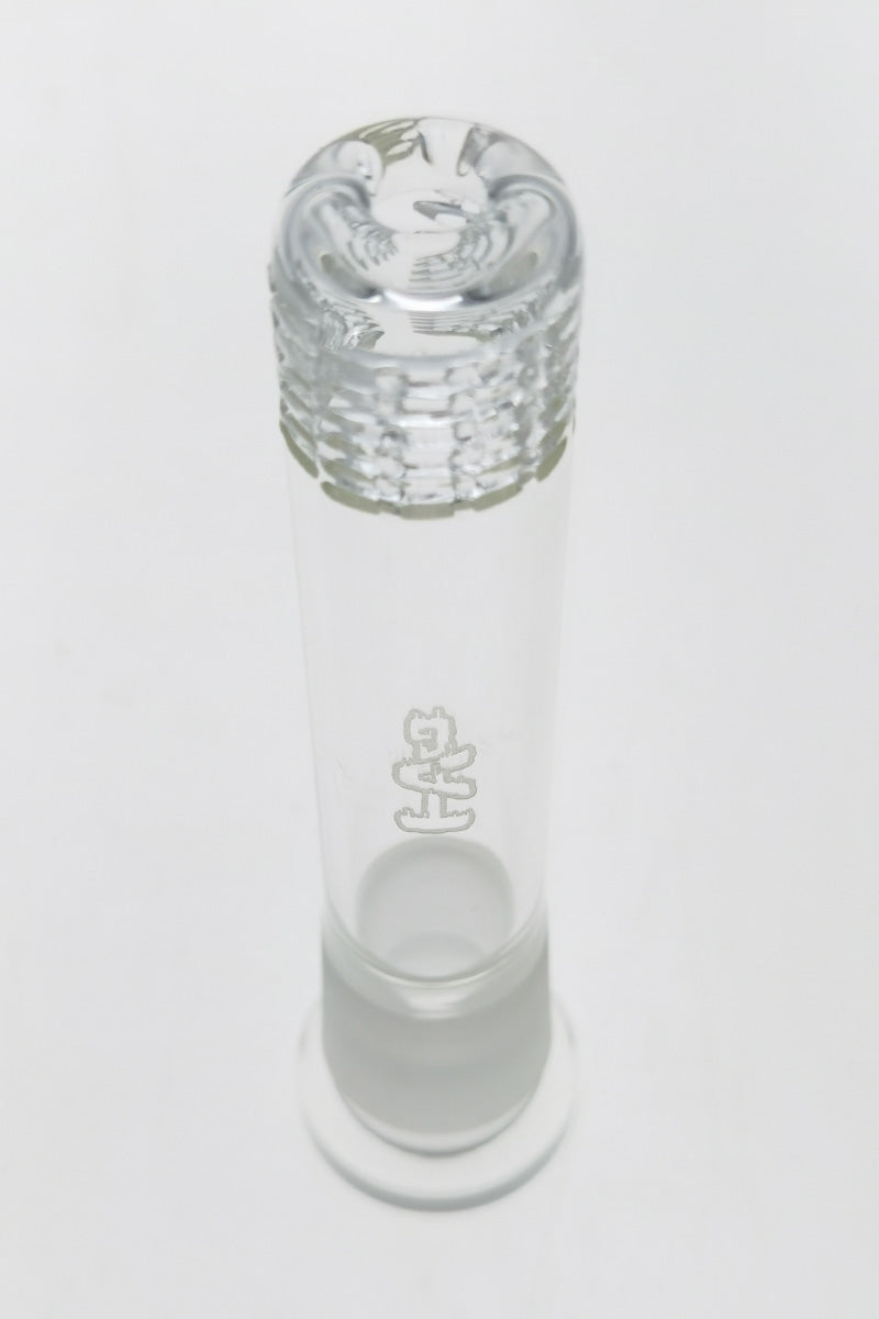 TAG 72 Hole Multiplying Super Slit Downstem for Bongs, 28/18MM, Front View on White