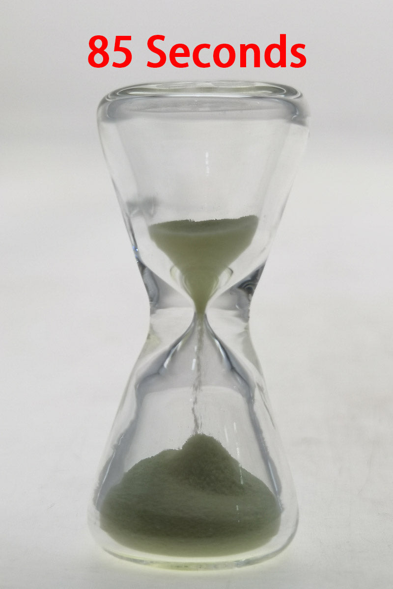 TAG 2.0" Hour Glass with Glow in the Dark Sand, 85 Seconds Timer, Front View on White