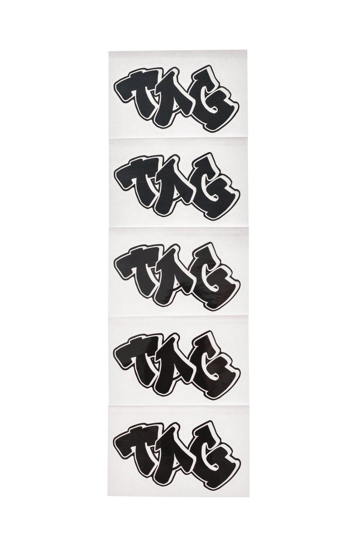 TAG 2x3 inch Graffiti Label Stickers 5-Pack by Thick Ass Glass, white background
