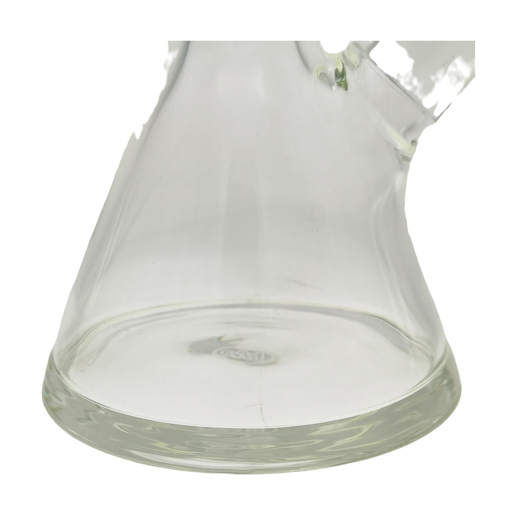 Close-up of TAG 30" Beaker Base 50x9MM, thick borosilicate glass, Rasta color accents