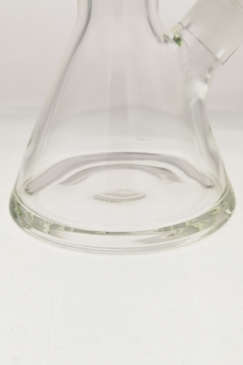 Close-up view of TAG 30" Beaker Bong base with Rasta logo, showcasing its heavy 9mm thick glass