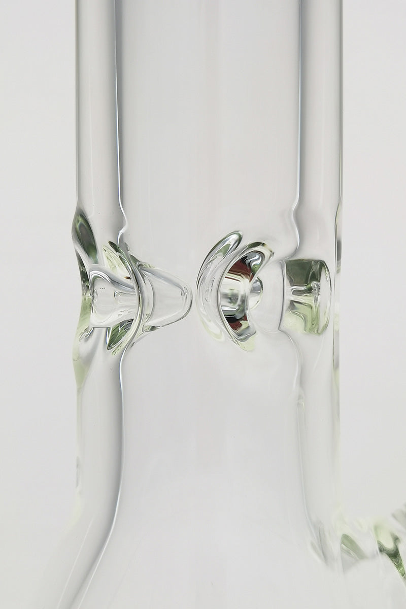 Close-up of TAG 30" Beaker Bong with Rasta color accents and 28/18MM downstem